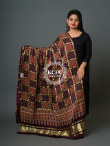 KcPc Pure Modal Gaji Silk Original Ajrakh Handprint Banarasi Dupatta Wine