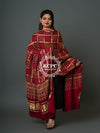 KcPc Pure Modal Gaji Silk Original Ajrakh Hand print Banarasi Dupatta Mehroon