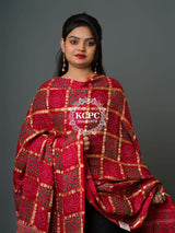 KcPc Pure Modal Gaji Silk Original Ajrakh Hand printBanarasi Dupatta Red