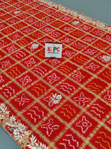 KcPc Designer Pure Gaji Silk Banarasi Bandhani Ghatchola Gotapatti Work Dupatta Red