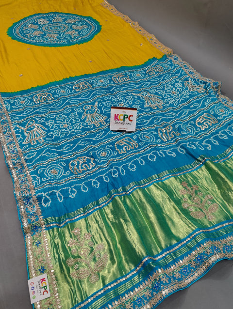 KcPc New Pure Gaji silk Bandhani Shilpa Shetty Designer Hand Gotapatti Work Saree AMT
