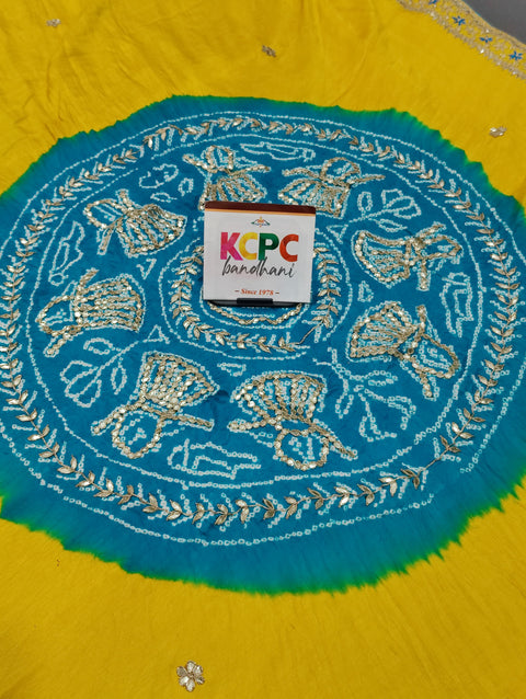 KcPc New Pure Gaji silk Bandhani Shilpa Shetty Designer Hand Gotapatti Work Saree AMT
