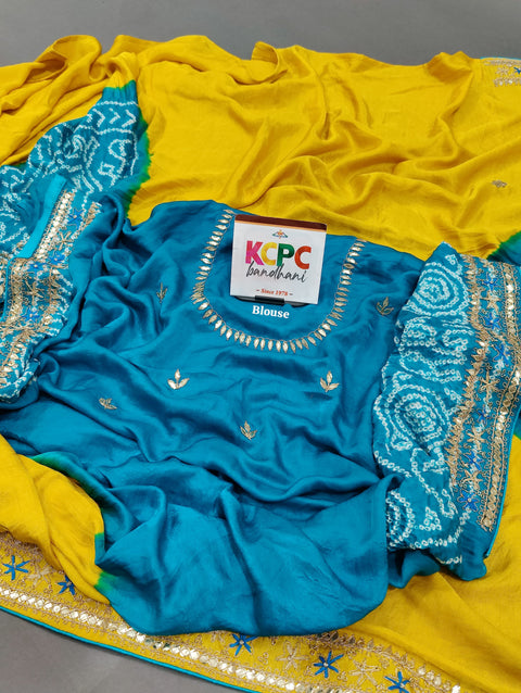 KcPc New Pure Gaji silk Bandhani Shilpa Shetty Designer Hand Gotapatti Work Saree AMT