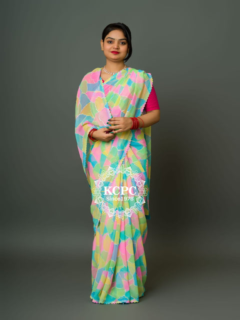 KcPc Pure Georgette Multi Colour Saree With Siroski Border Saree