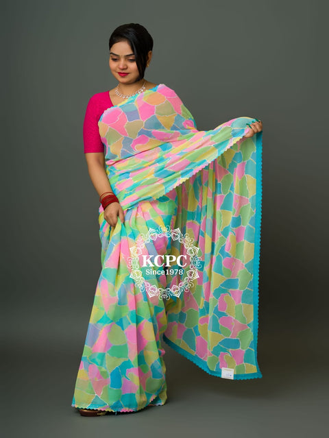 KcPc Pure Georgette Multi Colour Saree With Siroski Border Saree