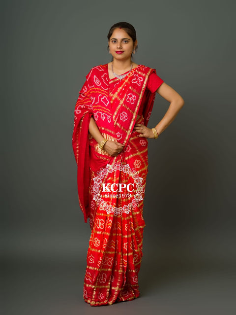 KcPc New Lounch Pure Gaji Silk Bandhani Ghatchola Saree  Orange Red