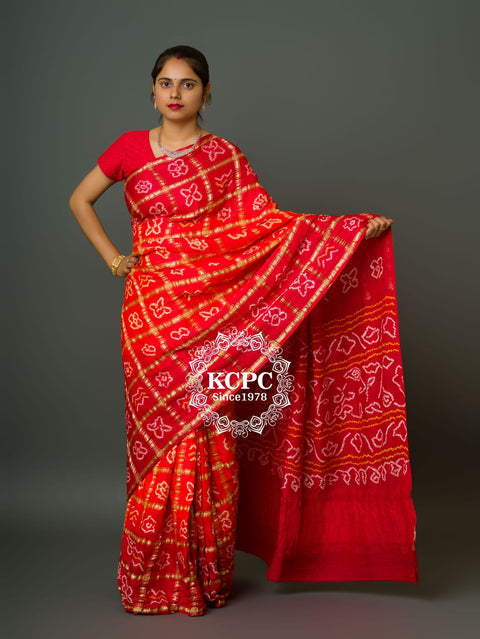 KcPc New Lounch Pure Gaji Silk Bandhani Ghatchola Saree  Orange Red