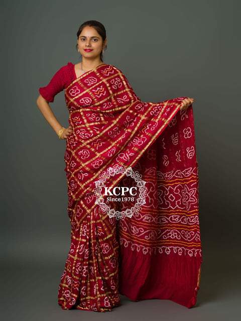 KcPc Pure Gaji Silk Bandhani Ghatchola Saree  Mehroon