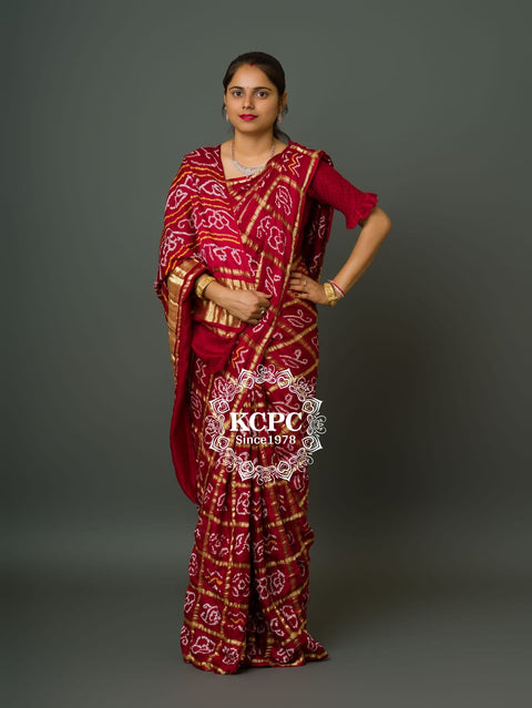 KcPc Pure Gaji Silk Bandhani Ghatchola Saree  Mehroon