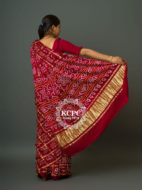 KcPc Pure Gaji Silk Bandhani Ghatchola Saree  Mehroon
