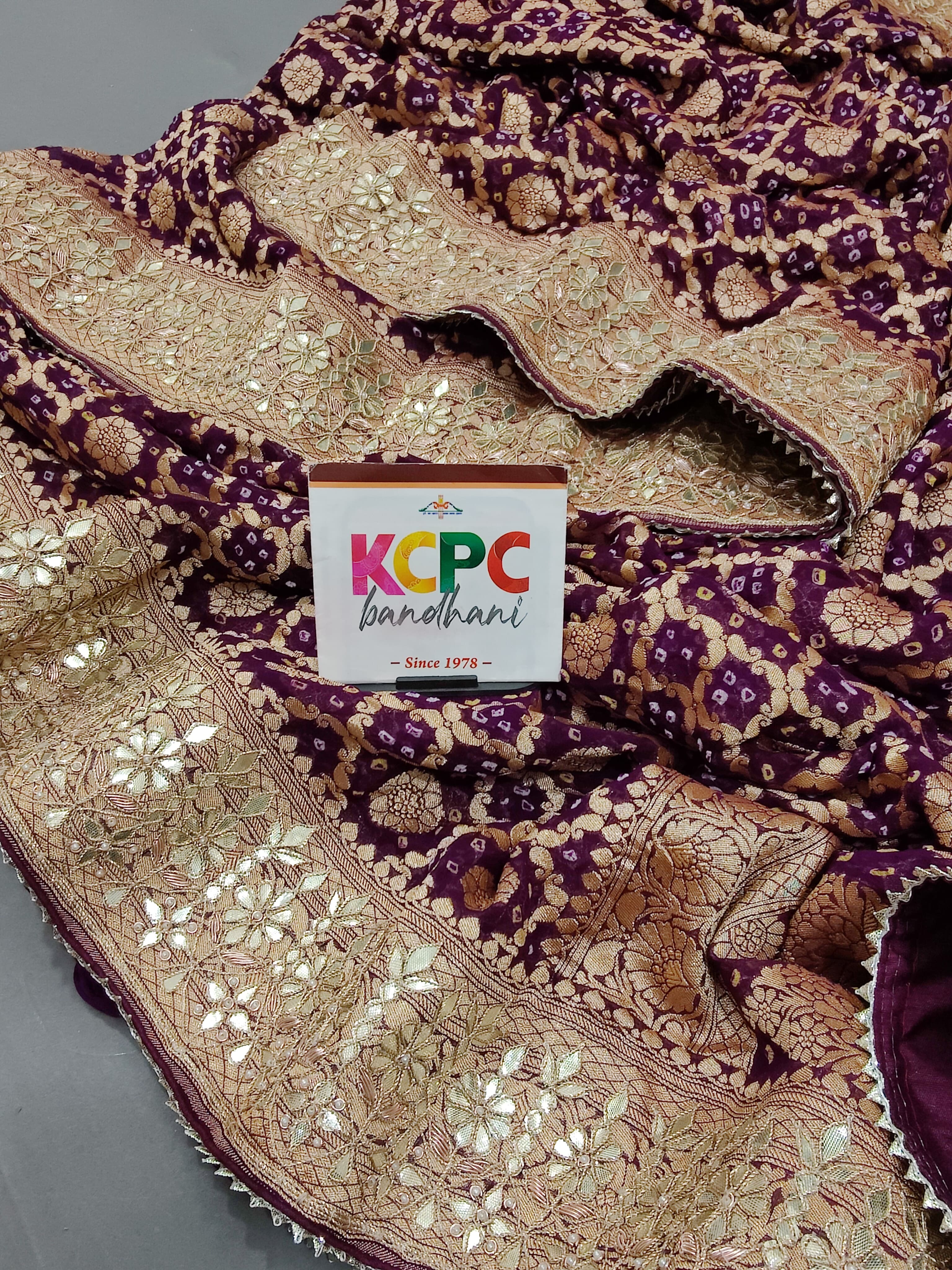 Khaddi Georgette Neemzari Bandhej Gotapatti work saree