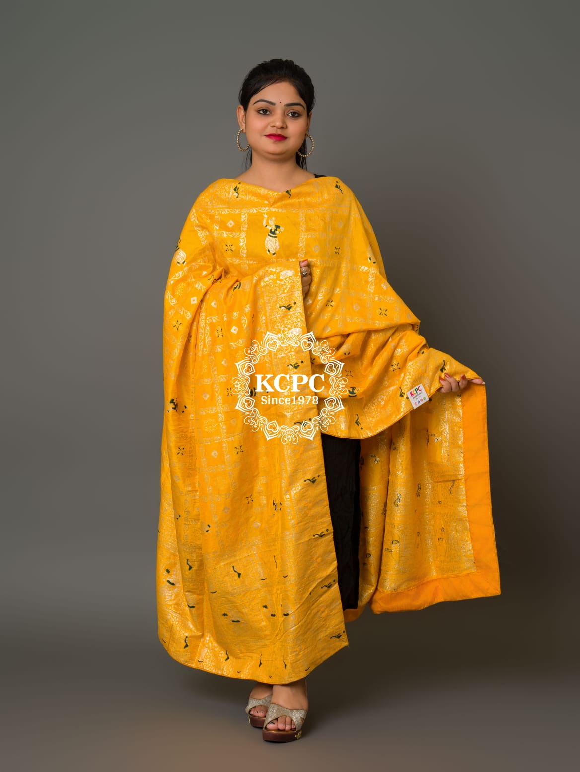 KcPc Latest Jaipuri Bandhani Ghatchola Banarasi Dupattas Yellow