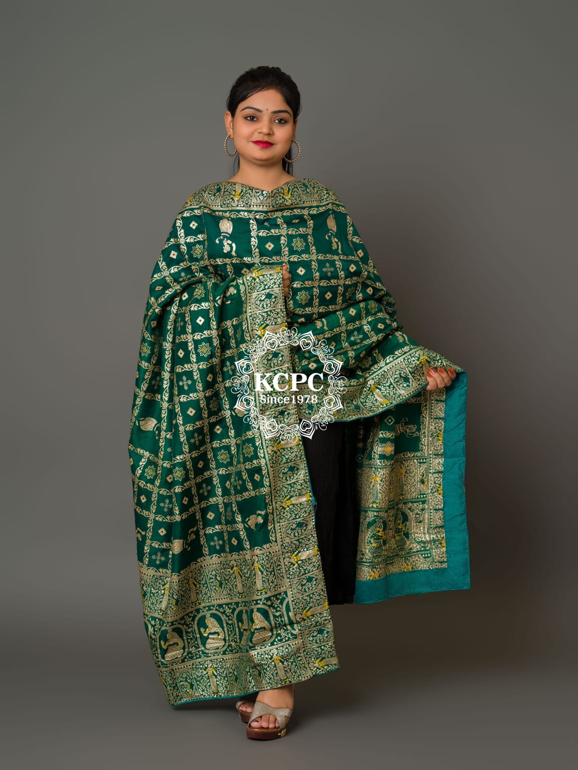 KcPc Latest Jaipuri Bandhani Ghatchola Banarasi Dupattas Green