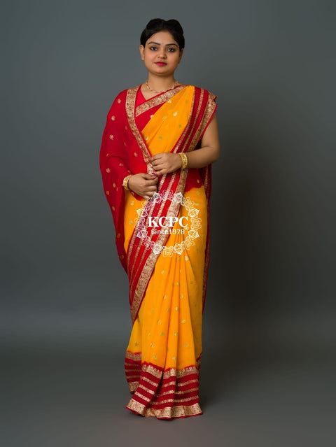 KcPc New Pure Georgette Jaipuri Tie Dye Zari Weaving Saree