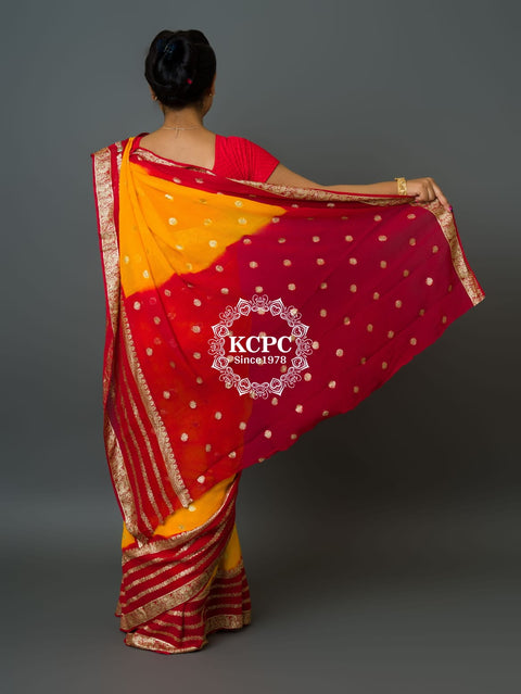 KcPc New Pure Georgette Jaipuri Tie Dye Zari Weaving Saree