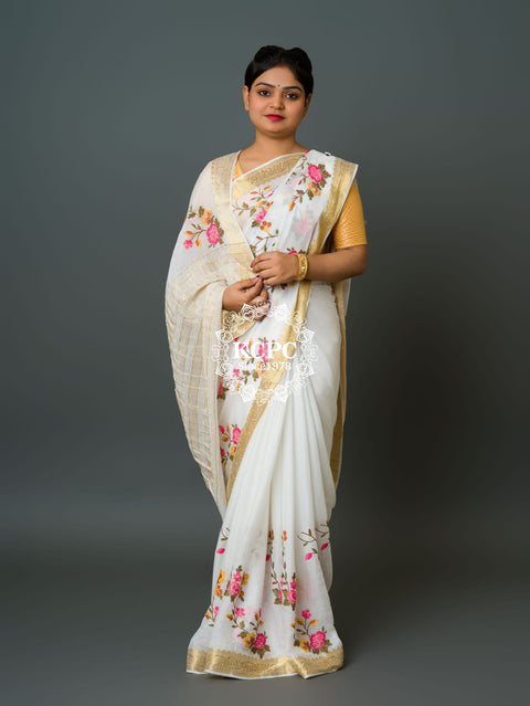 KcPc New Upada Chinon Kashida work saree RG