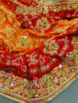KcPc Pure Gaji Silk Bandhani Ghatchola in Kolkata Zardozi work Pila Chunri Dupatta
