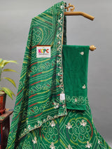 A green georgette lehenga with gotapati work