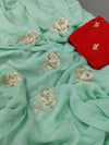  Pure chiffon Jaipuri Saree Zari Sequence Rose Buta work Saree 