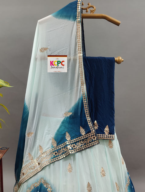KcPc Latest Pure Chinon Beautiful Jaipuri Bandhej Gotapatti work Lehenga RAJ