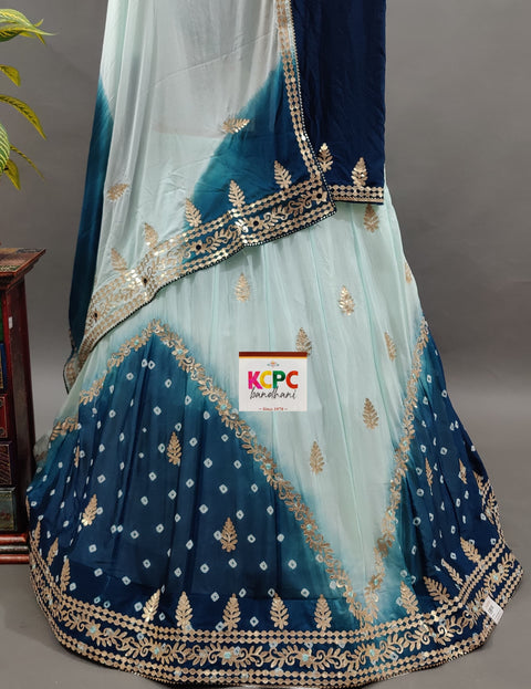 KcPc Latest Pure Chinon Beautiful Jaipuri Bandhej Gotapatti work Lehenga RAJ