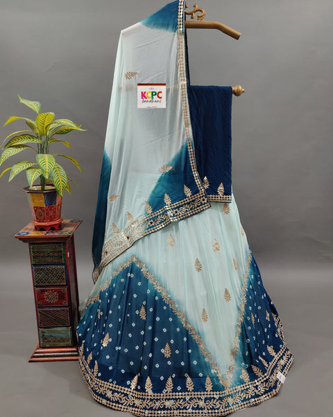 KcPc Latest Pure Chinon Beautiful Jaipuri Bandhej Gotapatti work Lehenga RAJ