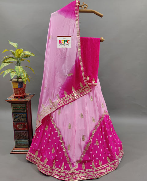 KcPc Latest Pure Chinon Beautiful Jaipuri Bandhej Gotapatti work Lehenga RAJ