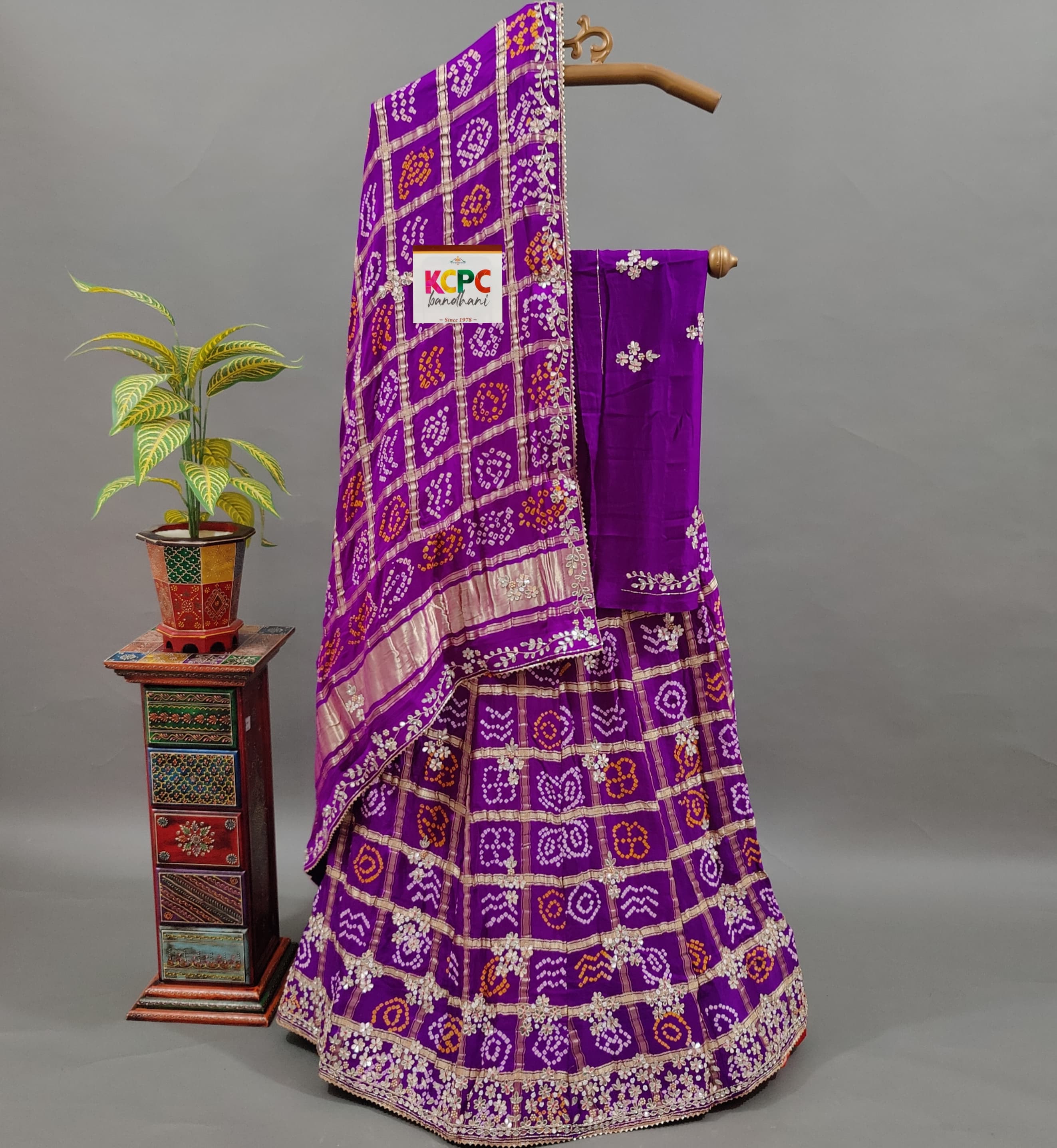 KcPc Pure Gaji Silk Bandhani Ghatchola Handwork Lehenga BTU