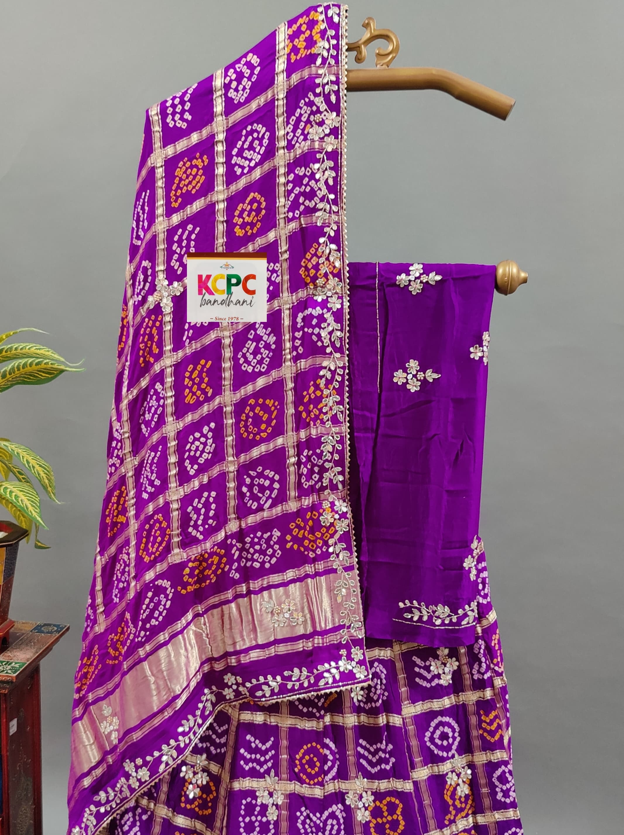 KcPc Pure Gaji Silk Bandhani Ghatchola Handwork Lehenga BTU