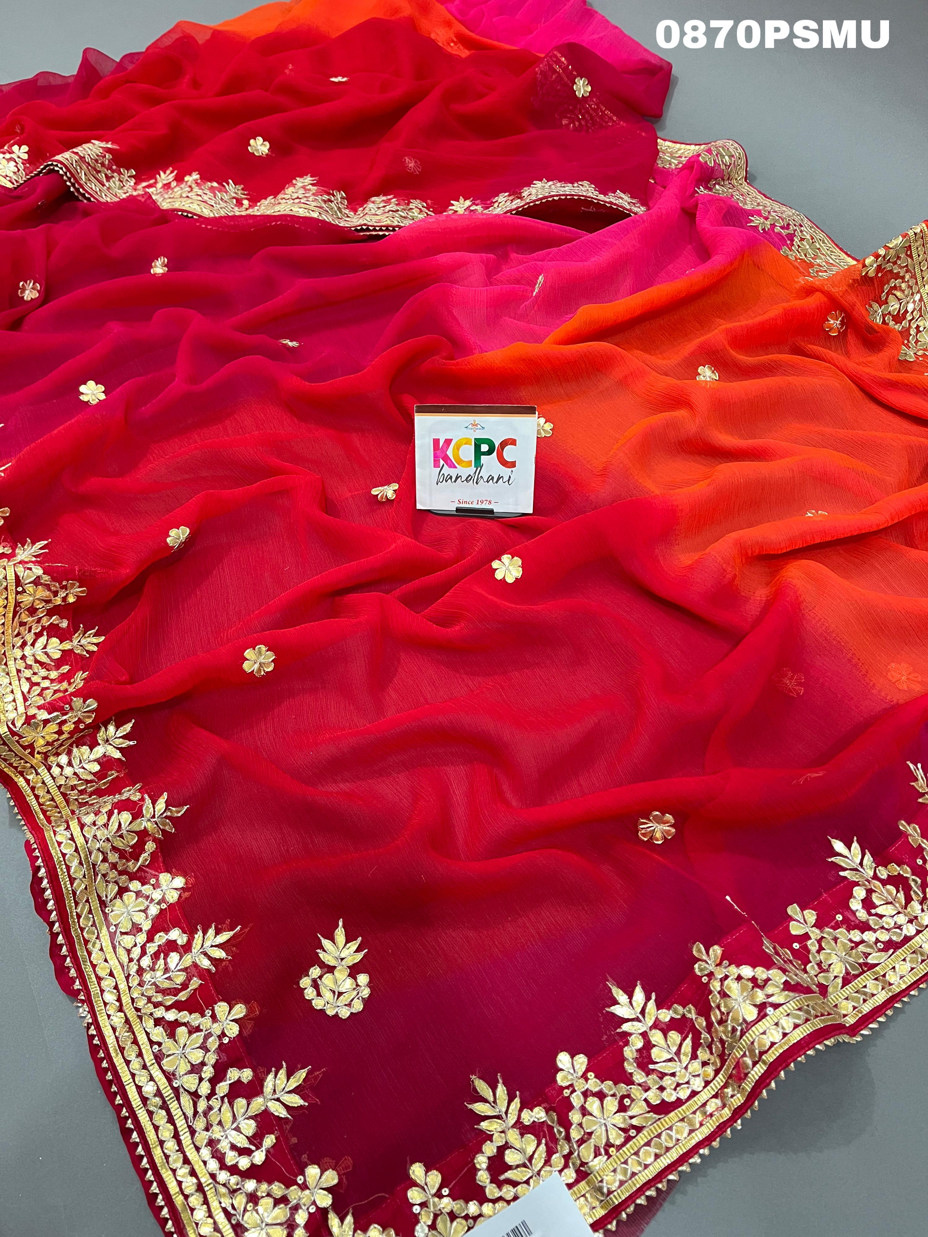 KCPC New Pure chiffon Gotapatti Havey WorkSaree AMT