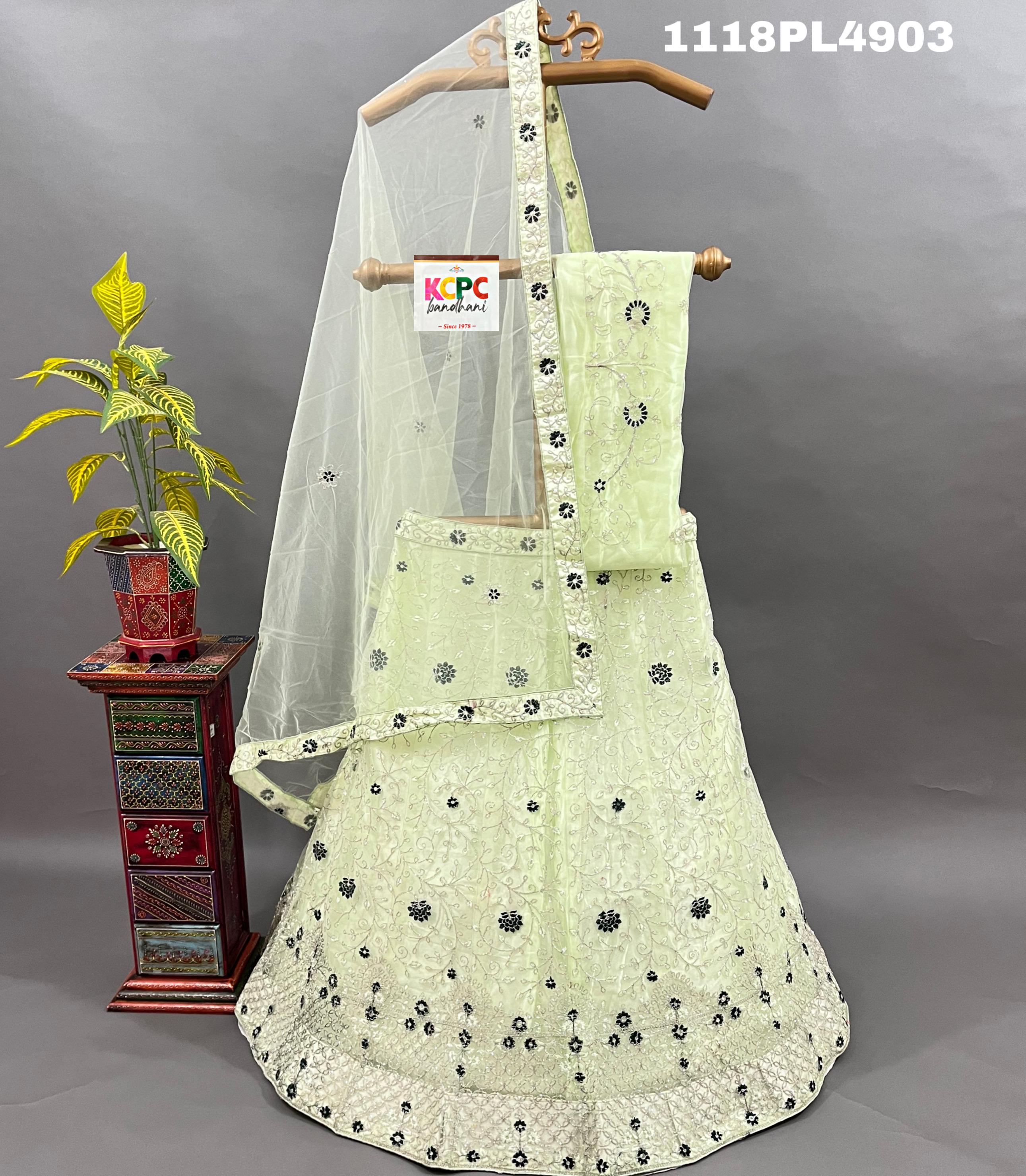 Net Sequences Embroidery Lehengain cream colour
