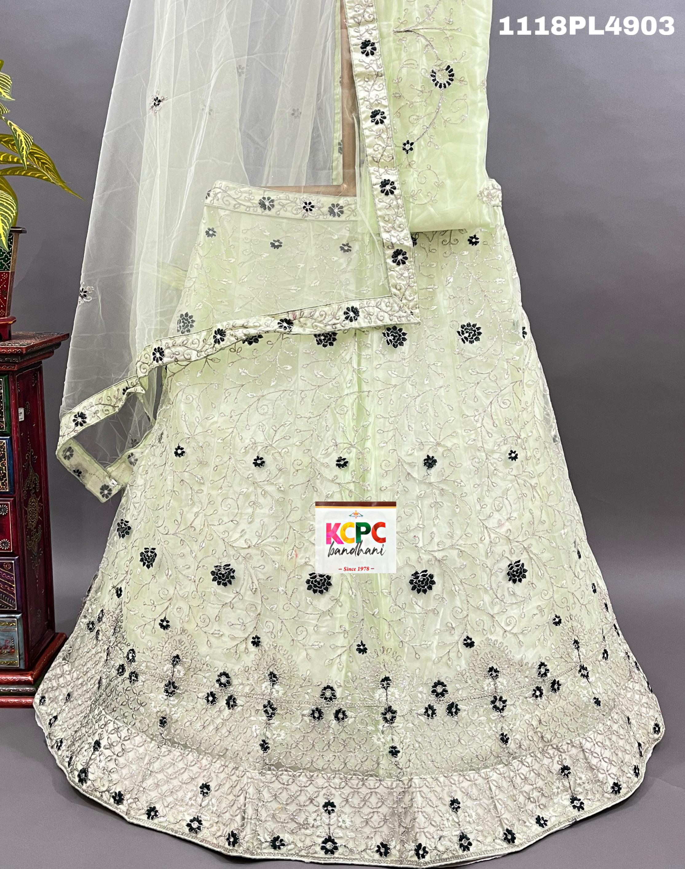 Net Sequences Embroidery Lehengain cream colour