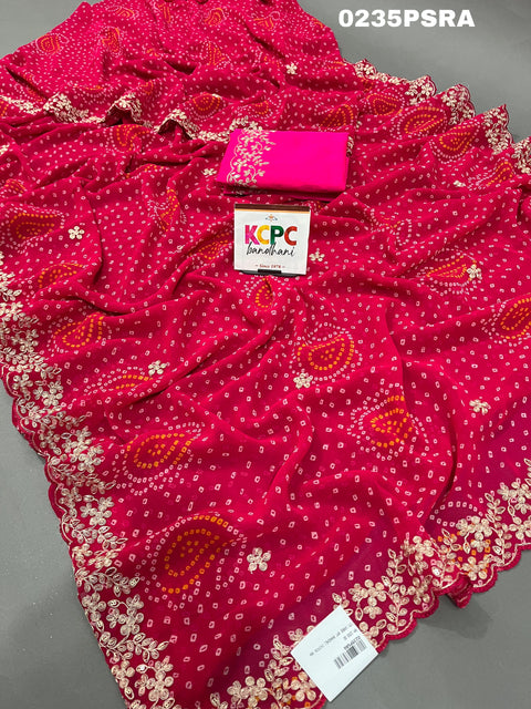 KcPc Launching New Pure Mos Chiffon Hand Pitta Aari Work Bandhani Saree  SWA