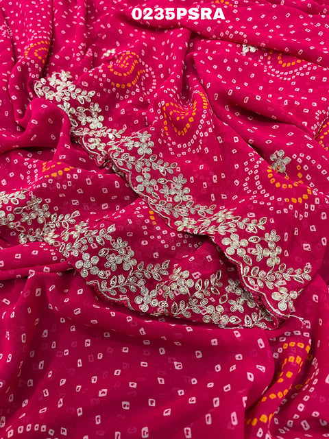 KcPc Launching New Pure Mos Chiffon Hand Pitta Aari Work Bandhani Saree  SWA