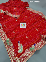  Ojariya Heavy Gota patti Handwork Bandhani Saree 