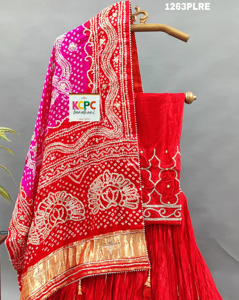 KcPc New Pure Gaji Silk lehenga With Bandhani Heavy Gotapatti Work Dupatta RGC