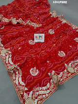  Ojariya Cutdana Mirror Handwork Bandhani Saree
