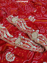  Ojariya Cutdana Mirror Handwork Bandhani Saree