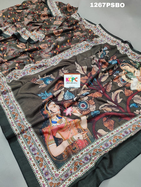 KcPc New Cotton Silk Kalamkari printed Saree With Blouse  APL