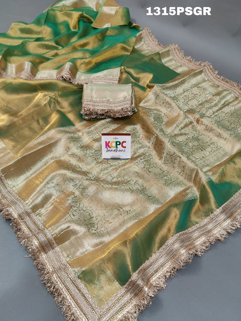 KcPc Pure Banarasi Handloom Heeramandi Look Katan Silk Tissue Fabric Saree INA