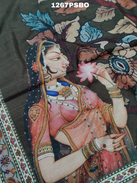 KcPc New Cotton Silk Kalamkari printed Saree With Blouse  APL