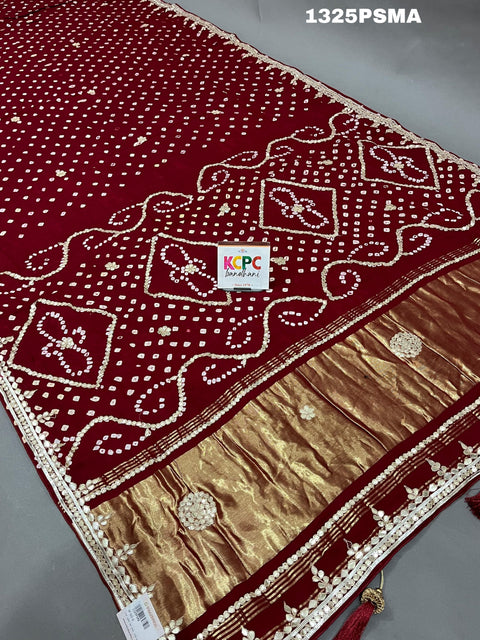 KcPc New Modal silk Ekbund Bandhej Gotapatti Work Saree  AMT