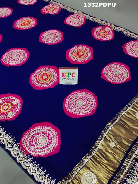 KcPc New Pure Gaji silk handmade Laddu bandhej Gotapatti Work Dupatta