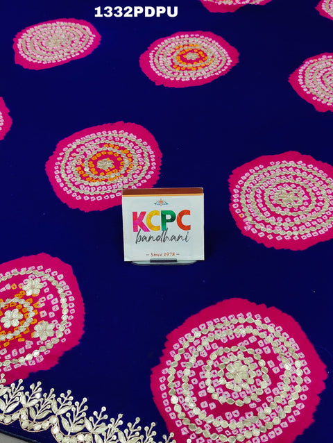 KcPc New Pure Gaji silk handmade Laddu bandhej Gotapatti Work Dupatta