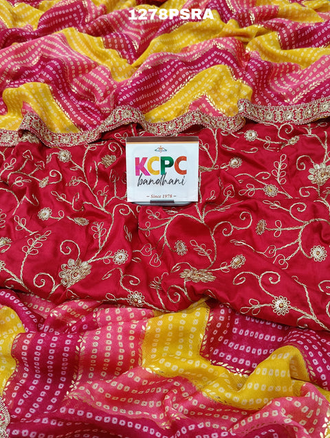 KcPc New Chiffon Zig Zag Foil Print Bandhani saree,SRD