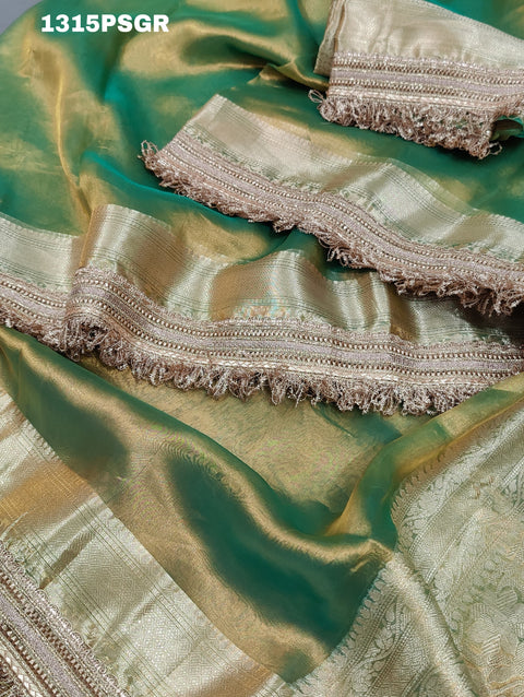 KcPc Pure Banarasi Handloom Heeramandi Look Katan Silk Tissue Fabric Saree INA