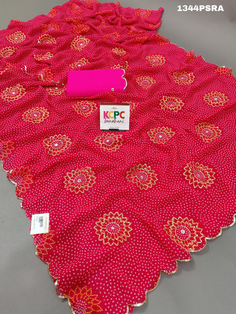 KcPc Beautiful  Bandhani Chiffon Aari Tari Work Saree SWA