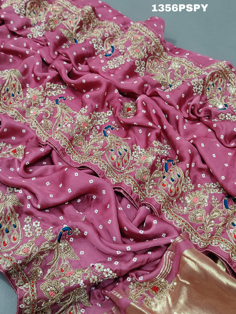 KcPc Beautiful Designer Pure Gaji silk Bandhani Heavy Zardoji work saree RG