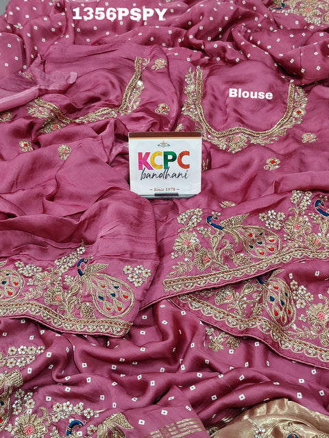 KcPc Beautiful Designer Pure Gaji silk Bandhani Heavy Zardoji work saree RG