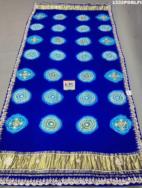 KcPc Pure Gaji silk Handmade Laddu Bandhej Gota patti work Dupatta RG